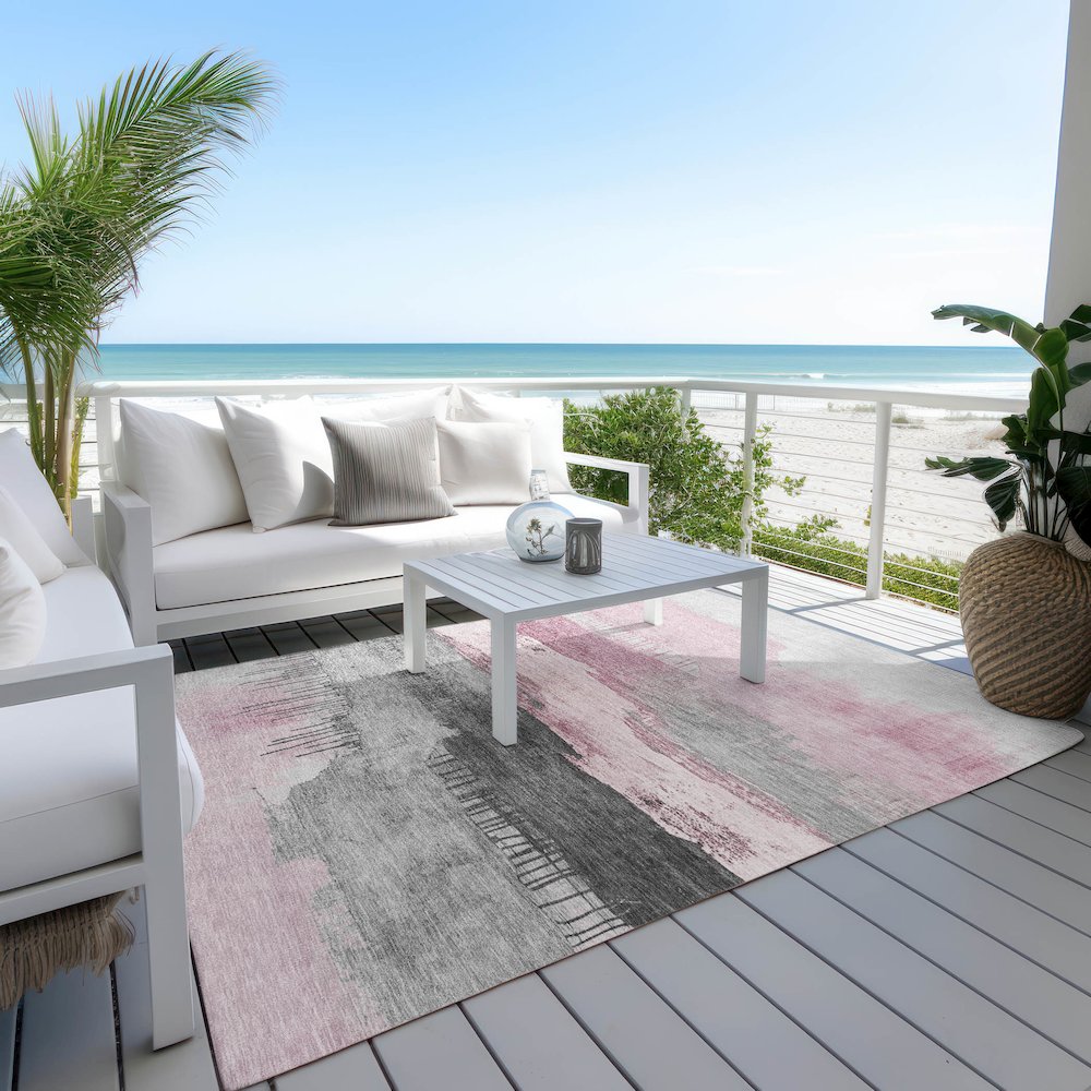 Machine Washable Indoor/Outdoor Chantille Pink 8' x 10' Rug. Picture 7