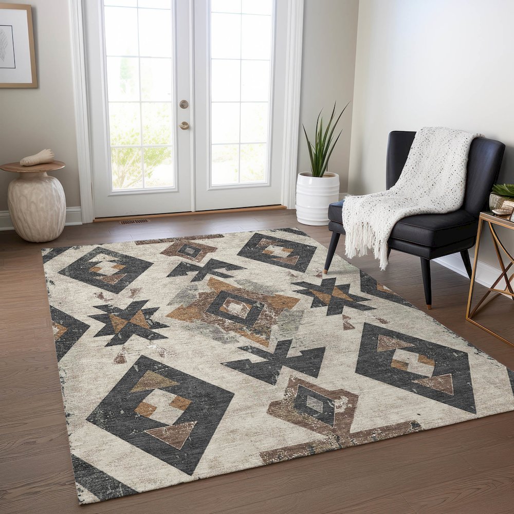 Machine Washable Indoor/Outdoor Chantille Beige 8' x 10' Rug. Picture 5