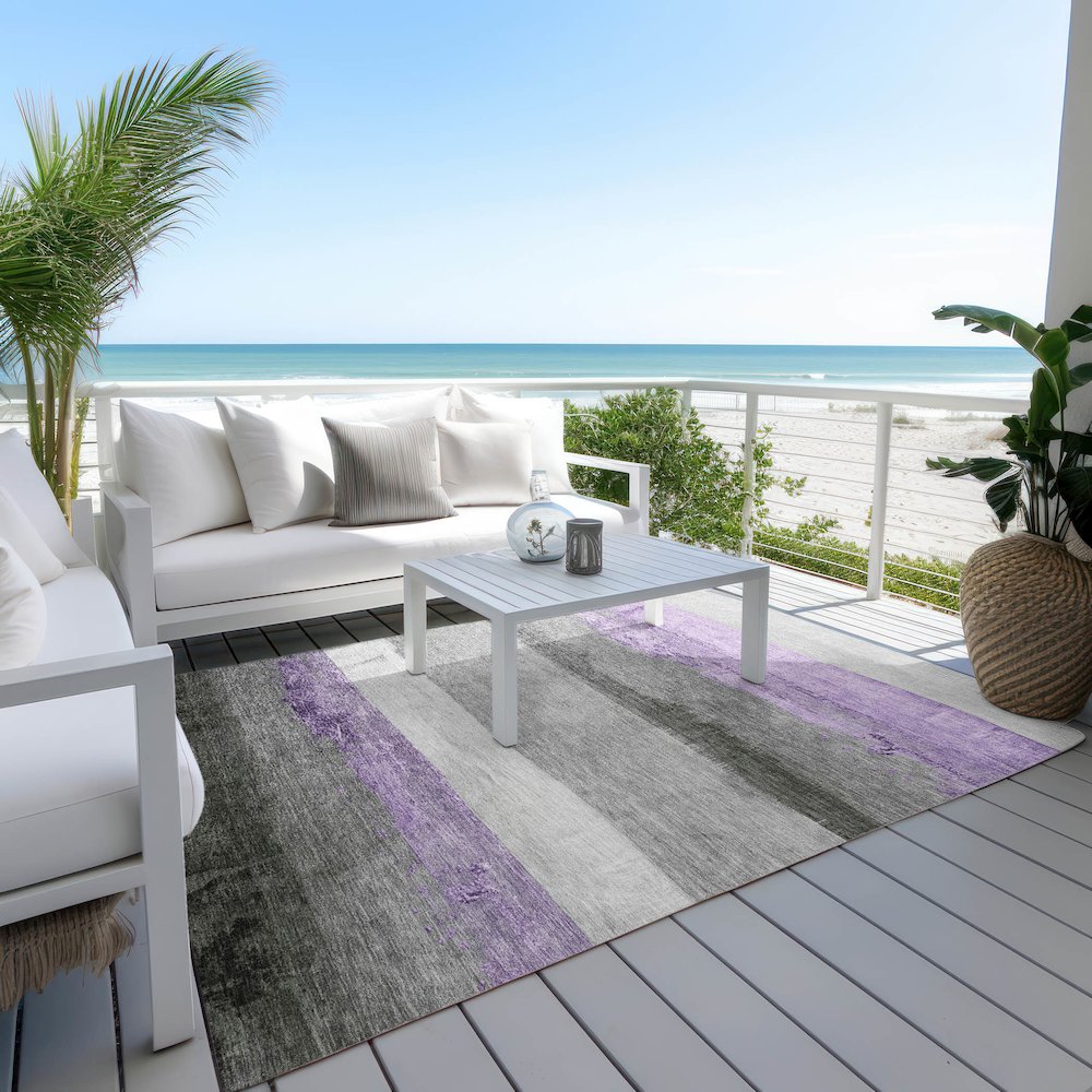 Machine Washable Indoor/Outdoor Chantille Lavender 8' x 10' Rug. Picture 7