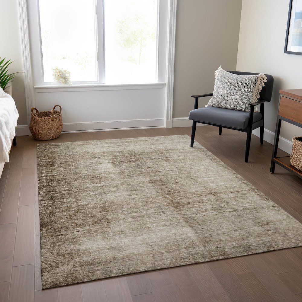 Machine Washable Indoor/Outdoor Chantille Beige 8' x 10' Rug. Picture 6