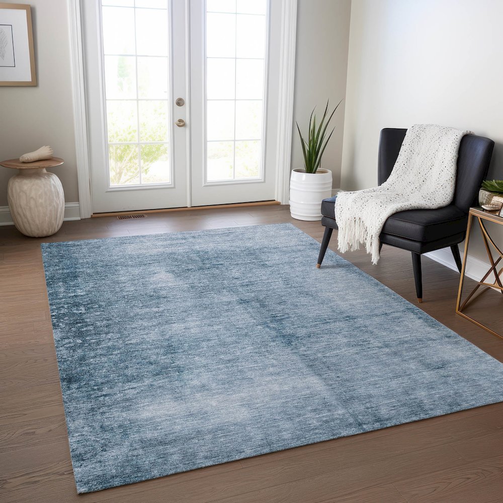 Machine Washable Indoor/Outdoor Chantille Denim 8' x 10' Rug. Picture 5