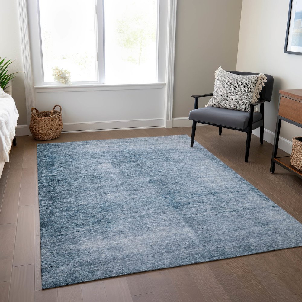 Machine Washable Indoor/Outdoor Chantille Denim 8' x 10' Rug. Picture 6