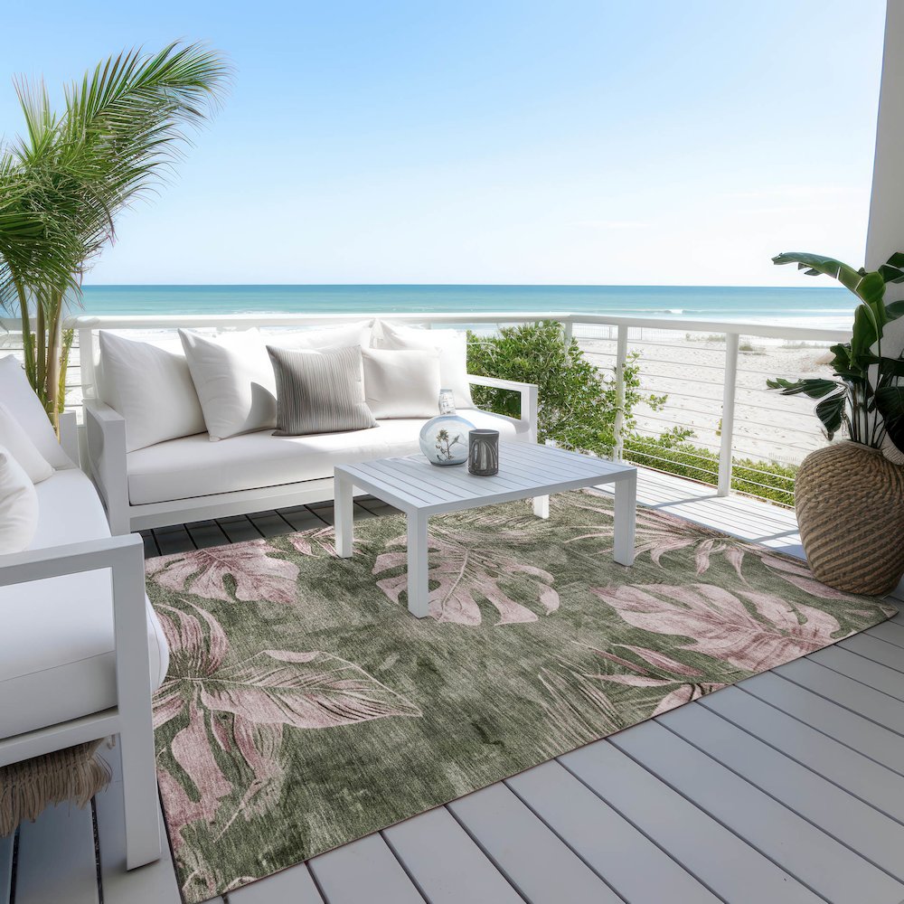 Machine Washable Indoor/Outdoor Chantille Olive 8' x 10' Rug. Picture 7