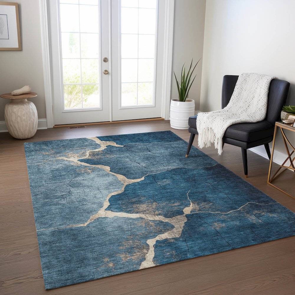 Machine Washable Indoor/Outdoor Chantille Navy 8' x 10' Rug. Picture 5