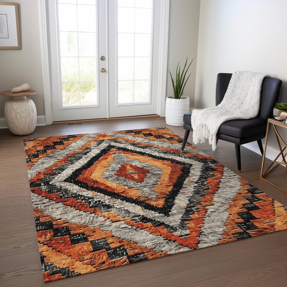 Machine Washable Indoor/Outdoor Chantille Terracotta 8' x 10' Rug. Picture 5