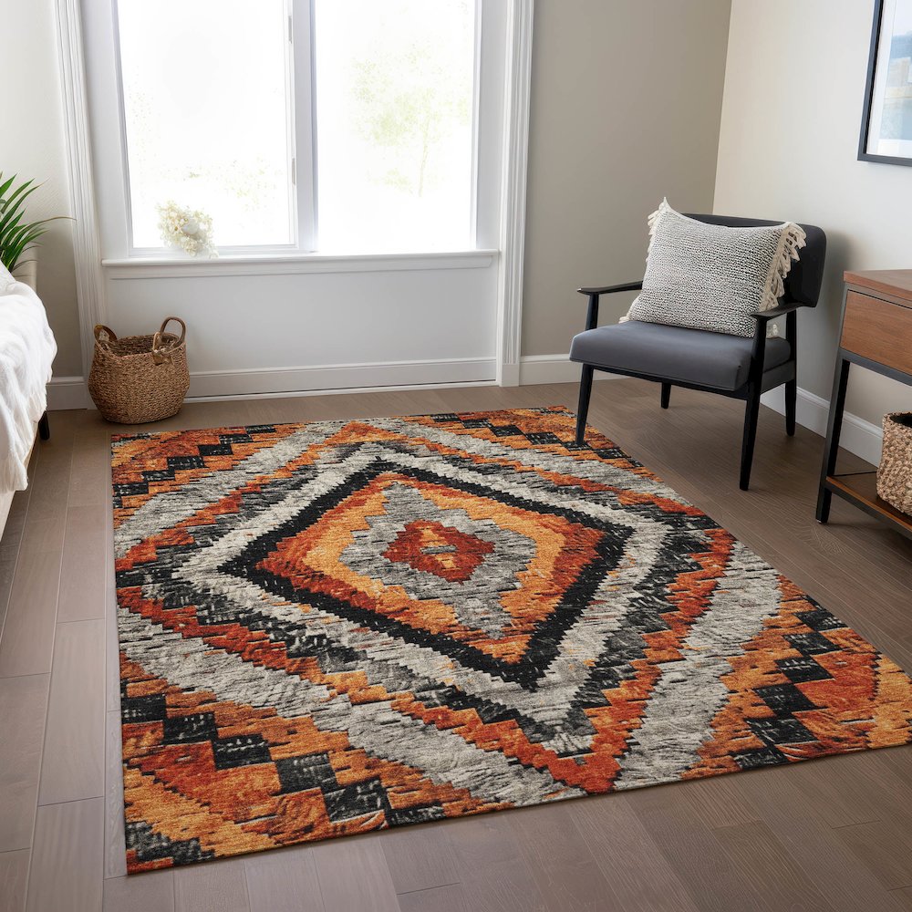Machine Washable Indoor/Outdoor Chantille Terracotta 8' x 10' Rug. Picture 6