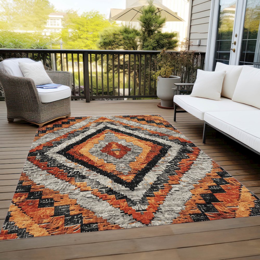 Machine Washable Indoor/Outdoor Chantille Terracotta 8' x 10' Rug. Picture 8