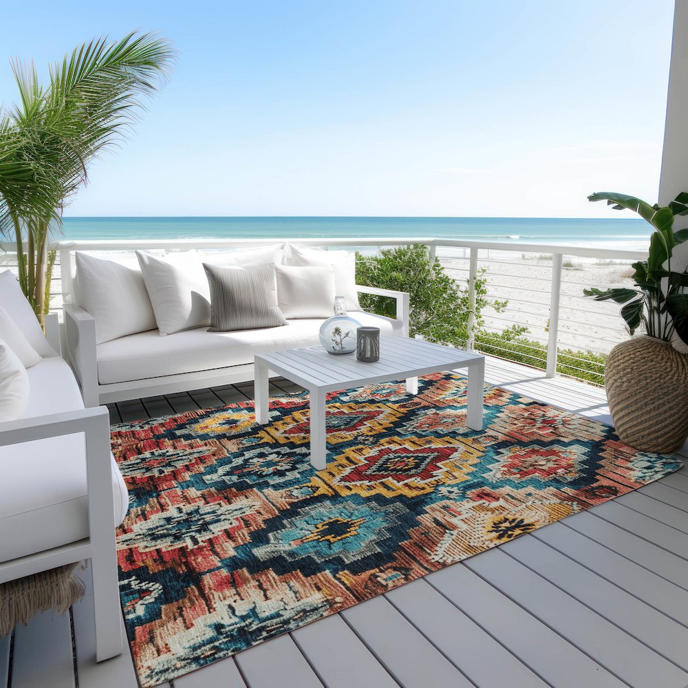 Machine Washable Indoor/Outdoor Chantille Rust 8' x 10' Rug. Picture 7