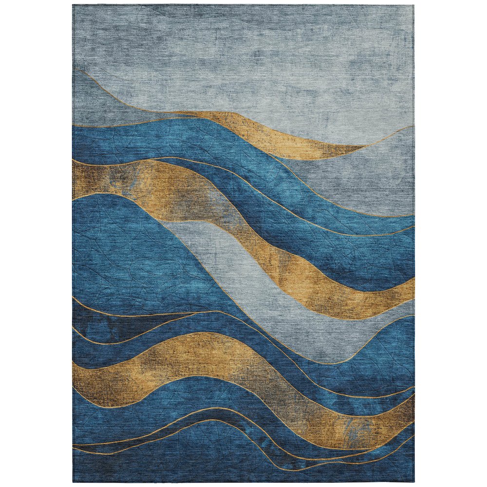 Machine Washable Indoor/Outdoor Chantille Blue 8' x 10' Rug. Picture 1