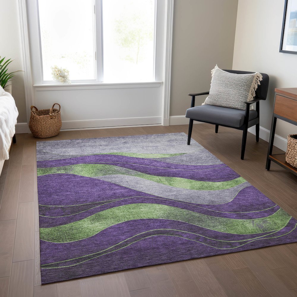 Machine Washable Indoor/Outdoor Chantille Purple 8' x 10' Rug. Picture 6