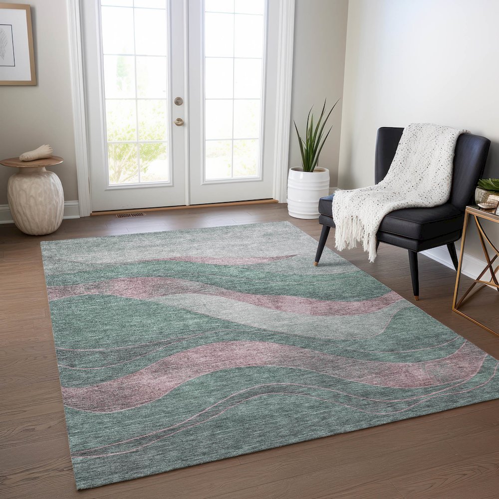 Machine Washable Indoor/Outdoor Chantille Sage 8' x 10' Rug. Picture 5