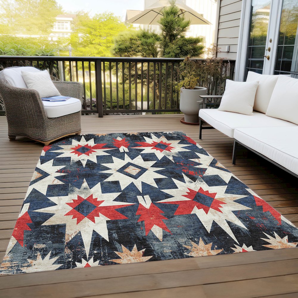 Machine Washable Indoor/Outdoor Chantille Navy 8' x 10' Rug. Picture 8