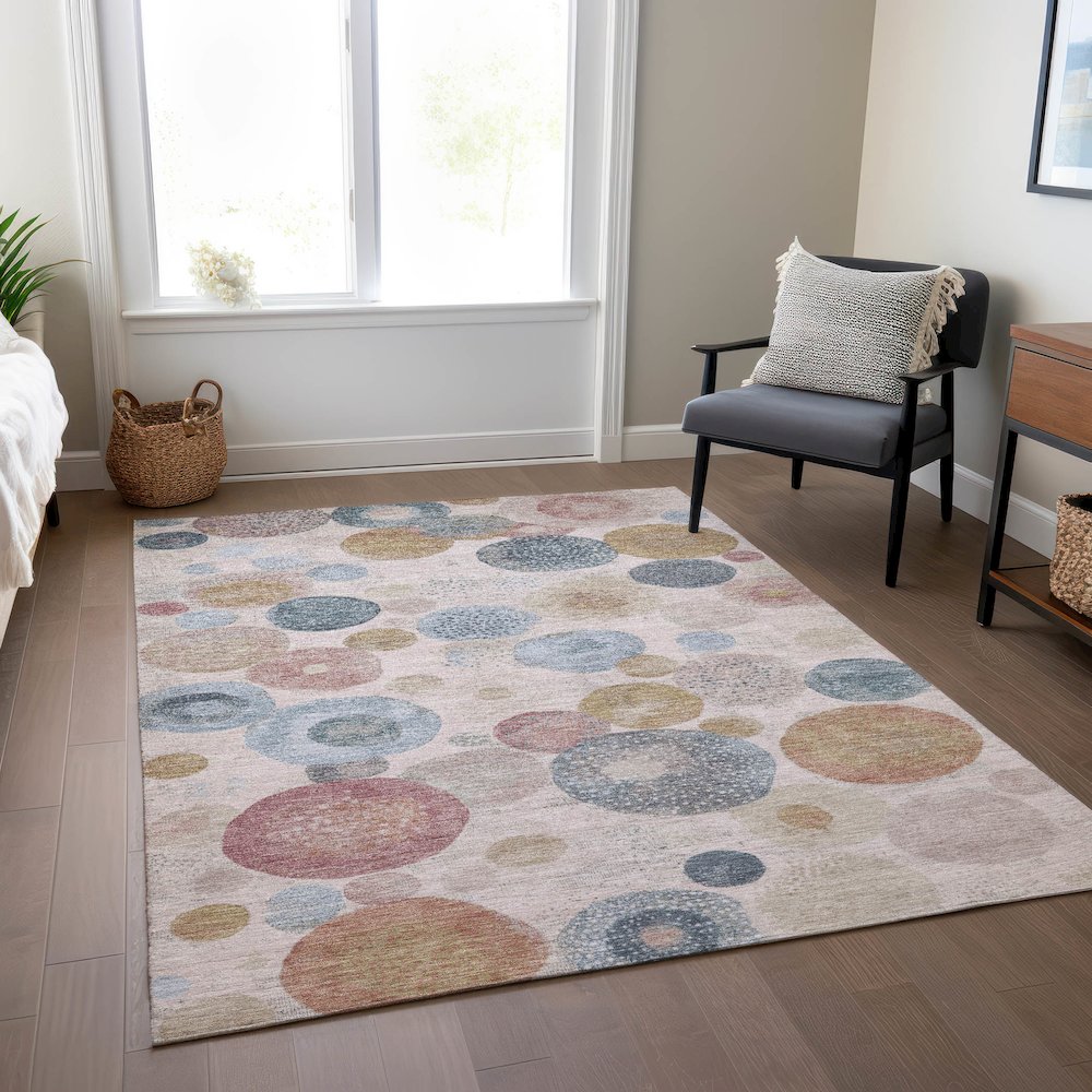 Machine Washable Indoor/Outdoor Chantille Blush 8' x 10' Rug. Picture 6