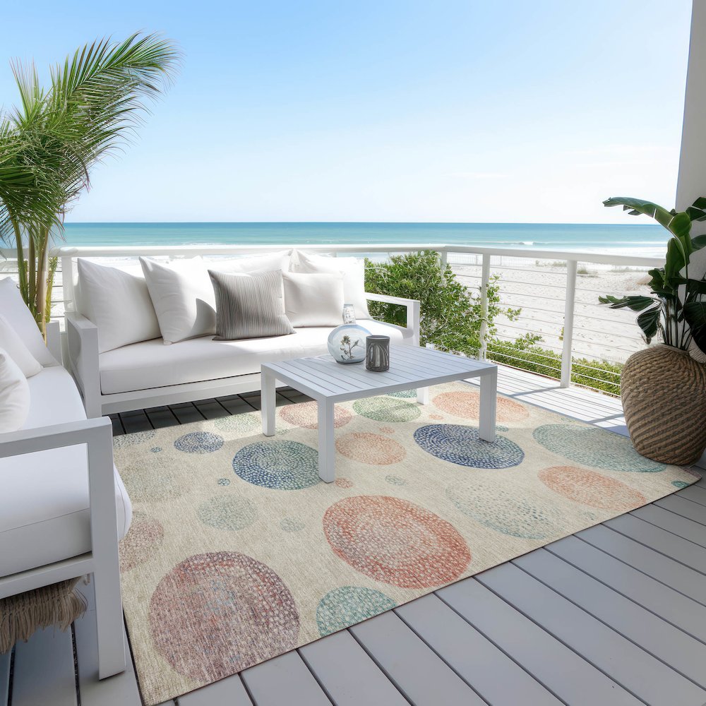 Machine Washable Indoor/Outdoor Chantille Ivory 8' x 10' Rug. Picture 7