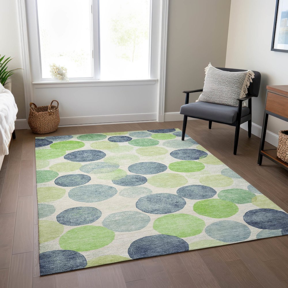 Machine Washable Indoor/Outdoor Chantille Navy 8' x 10' Rug. Picture 6