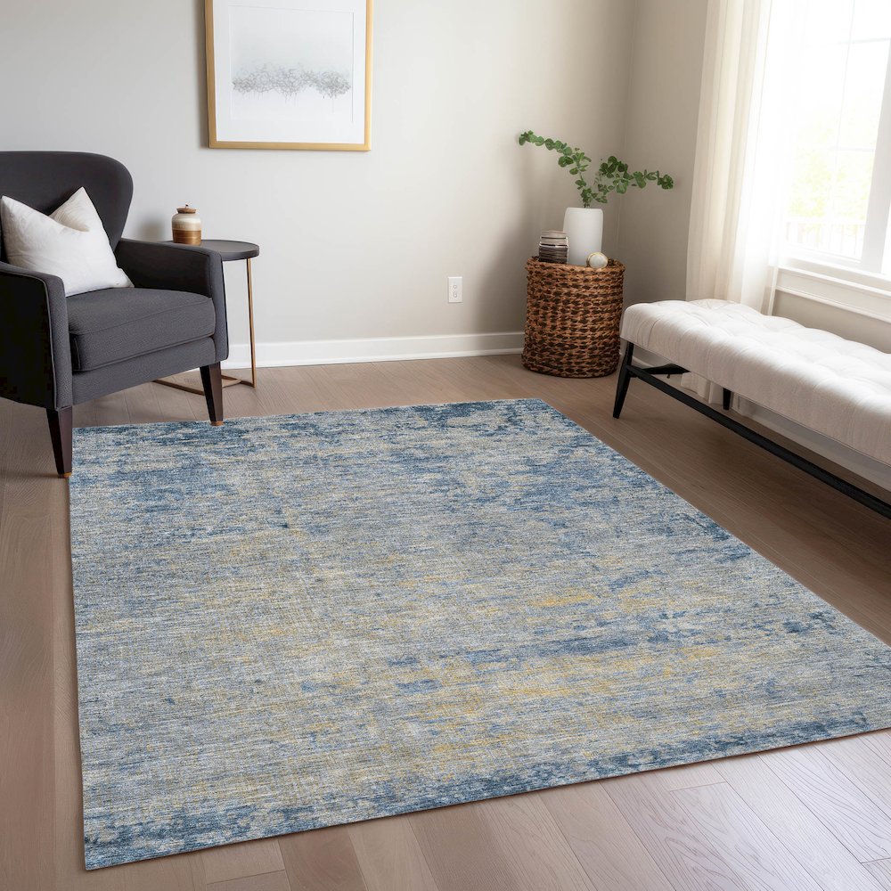 Machine Washable Indoor/Outdoor Chantille Navy 8' x 10' Rug. Picture 6