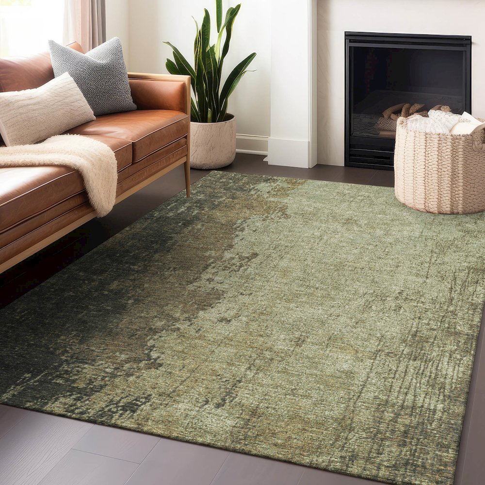 Machine Washable Indoor/Outdoor Chantille Olive 8' x 10' Rug. Picture 5