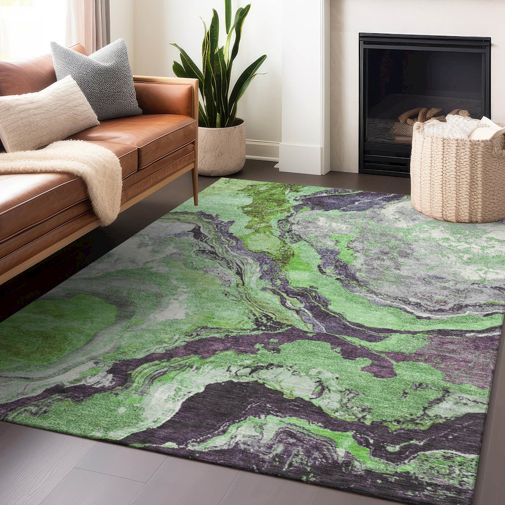 Machine Washable Indoor/Outdoor Chantille Green 8' x 10' Rug. Picture 5