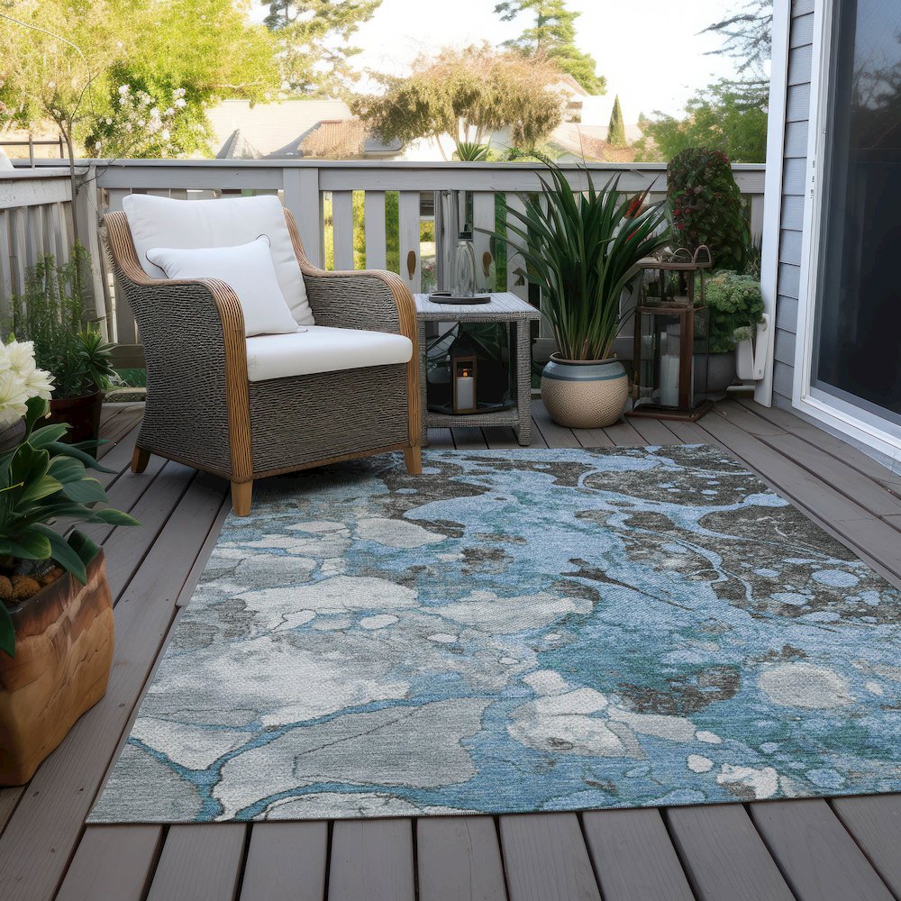 Machine Washable Indoor/Outdoor Chantille Blue 8' x 10' Rug. Picture 7