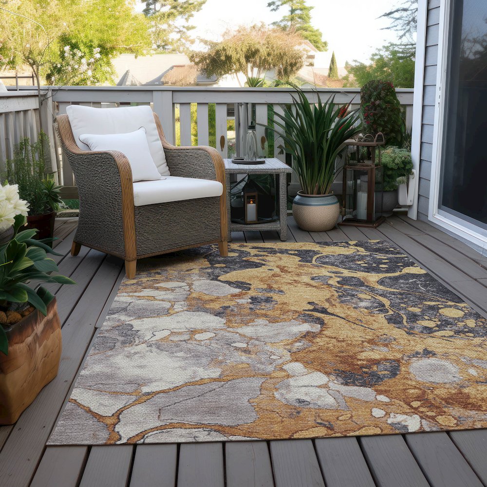 Machine Washable Indoor/Outdoor Chantille Gold 8' x 10' Rug. Picture 7