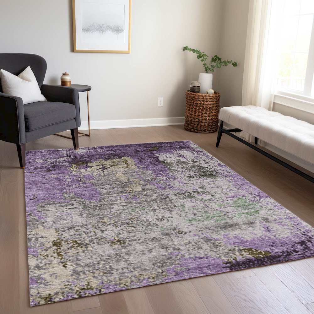 Machine Washable Indoor/Outdoor Chantille Lavender 8' x 10' Rug. Picture 6