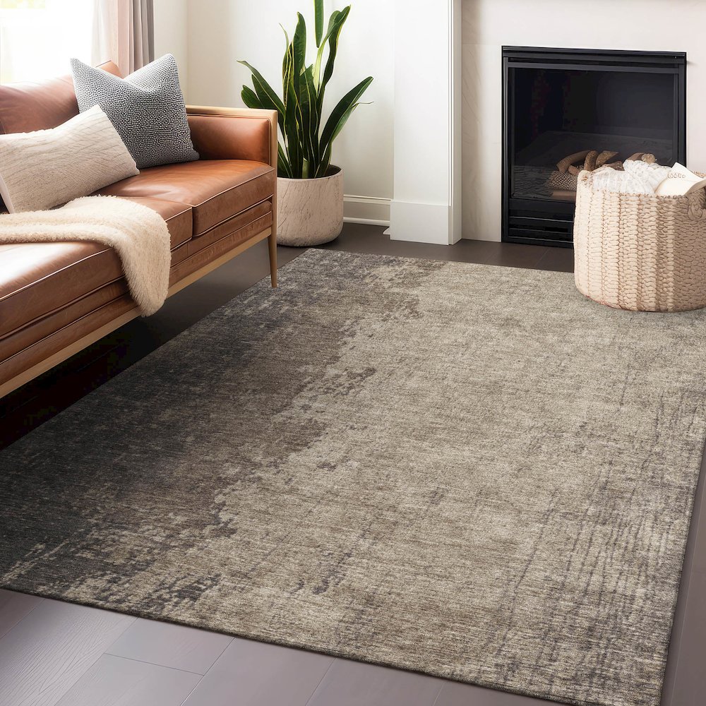 Machine Washable Indoor/Outdoor Chantille Taupe 8' x 10' Rug. Picture 5