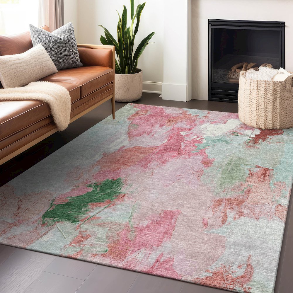 Machine Washable Indoor/Outdoor Chantille Blush 8' x 10' Rug. Picture 5