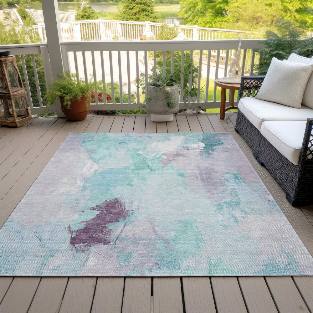 Machine Washable Indoor/Outdoor Chantille Teal 8' x 10' Rug. Picture 8