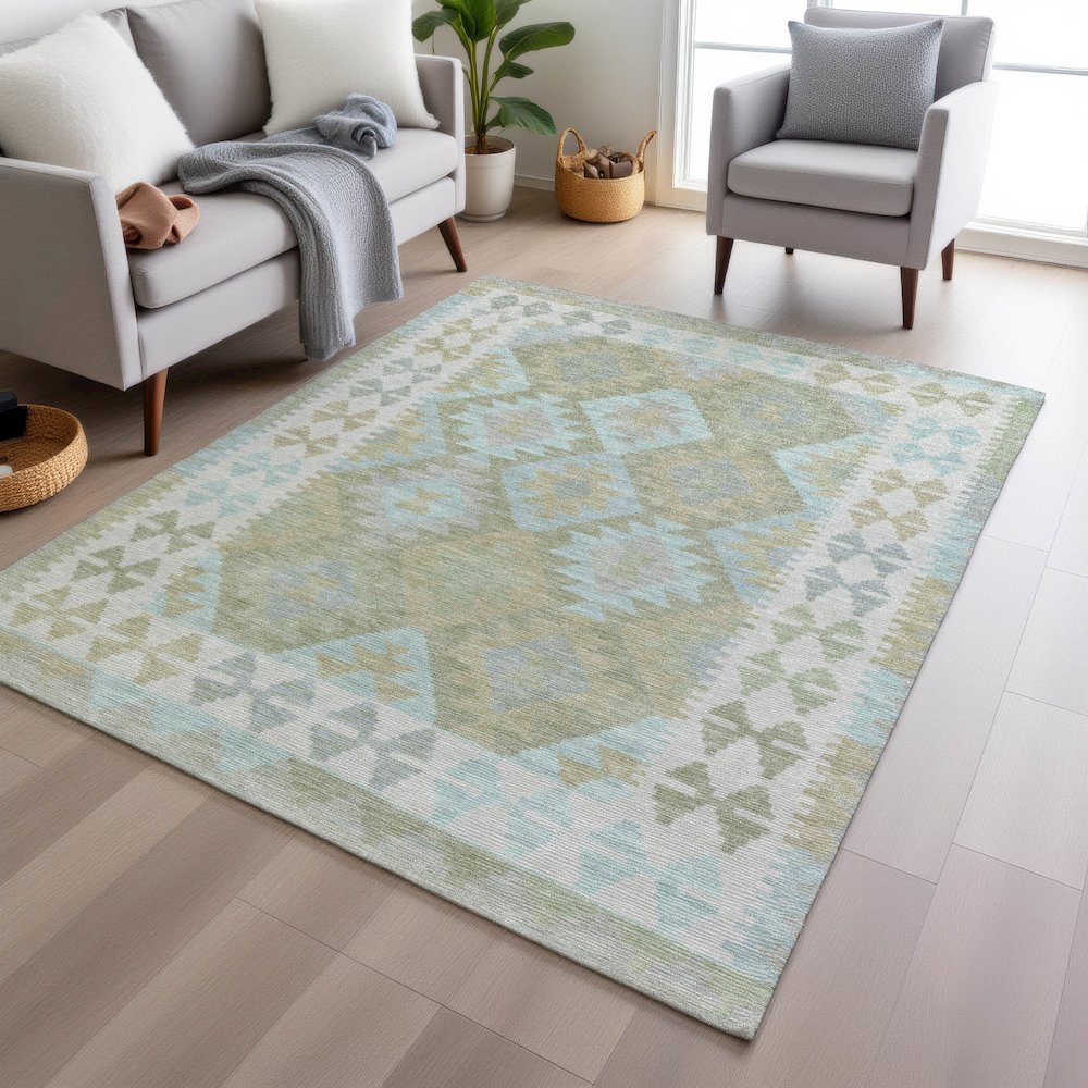 Machine Washable Indoor/Outdoor Chantille Sage 8' x 10' Rug. Picture 5