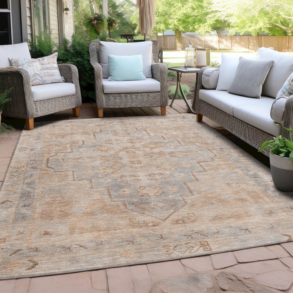 Machine Washable Indoor/Outdoor Chantille Copper 8' x 10' Rug. Picture 7