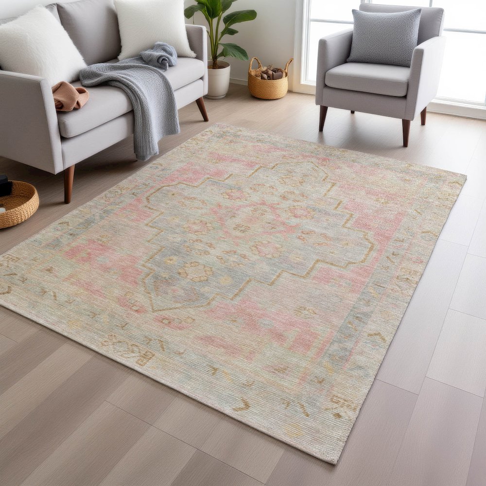 Machine Washable Indoor/Outdoor Chantille Pink 8' x 10' Rug. Picture 5