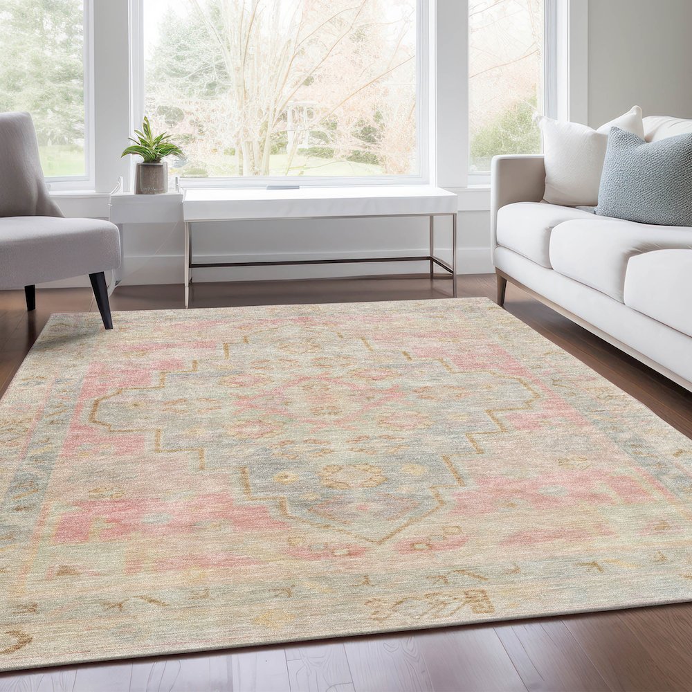 Machine Washable Indoor/Outdoor Chantille Pink 8' x 10' Rug. Picture 6