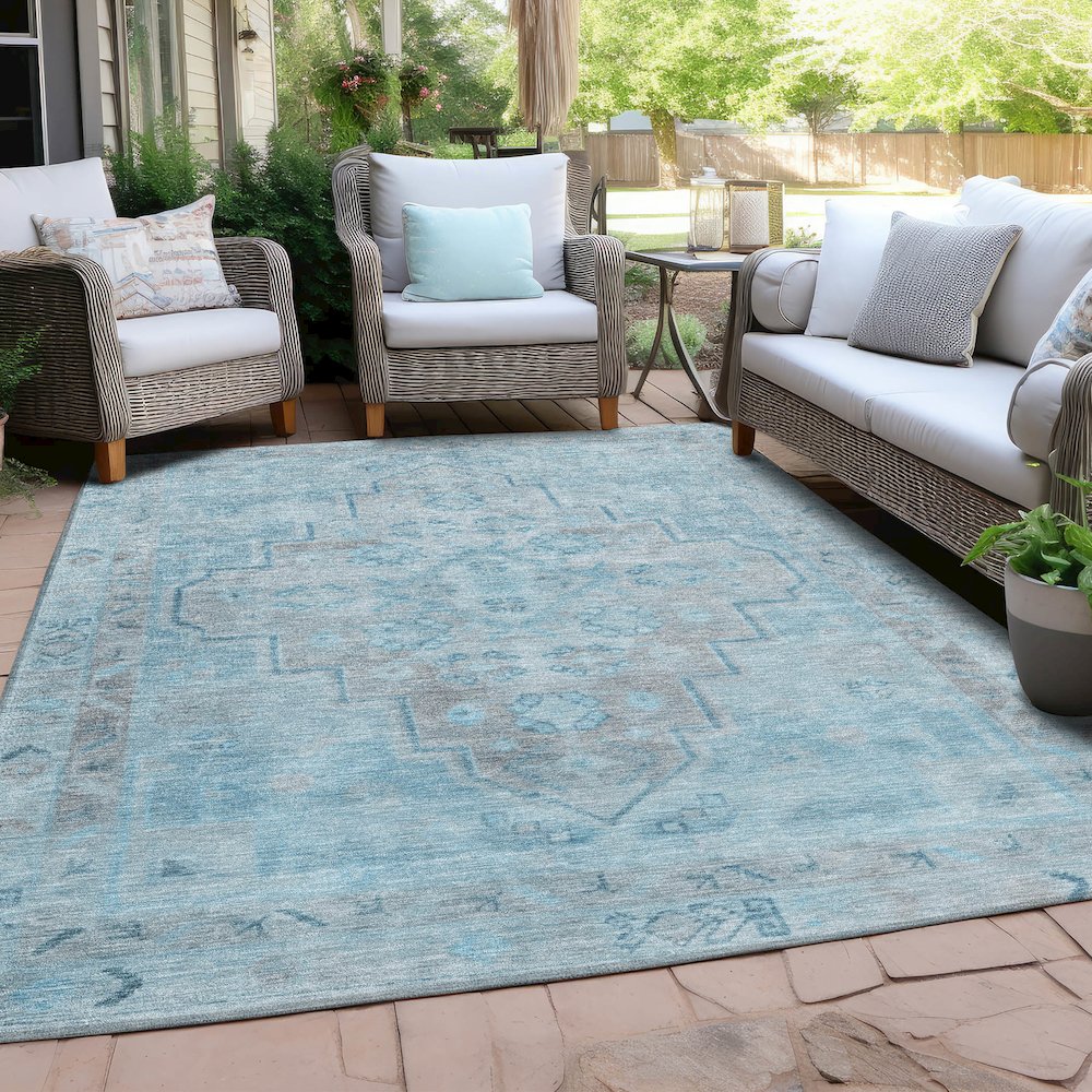 Machine Washable Indoor/Outdoor Chantille Sky 8' x 10' Rug. Picture 7