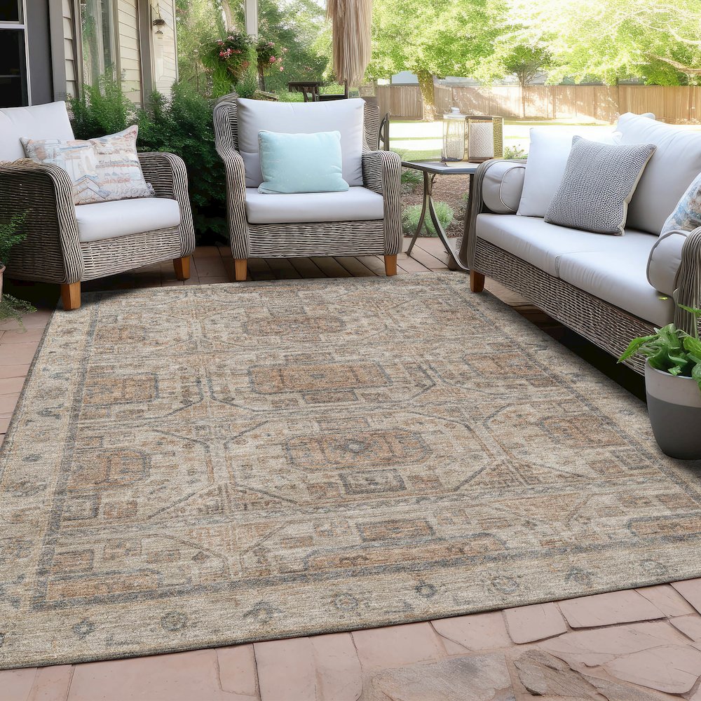 Machine Washable Indoor/Outdoor Chantille Beige 8' x 10' Rug. Picture 7