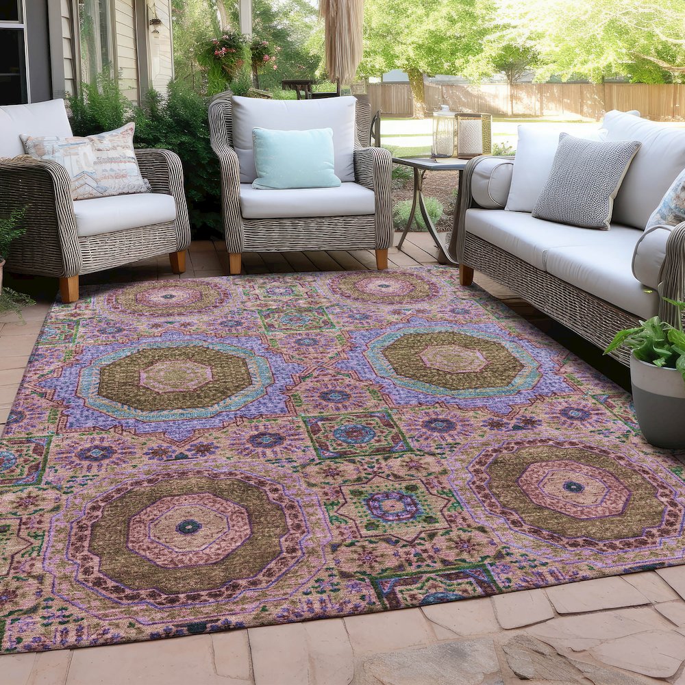 Machine Washable Indoor/Outdoor Chantille Pink 8' x 10' Rug. Picture 7