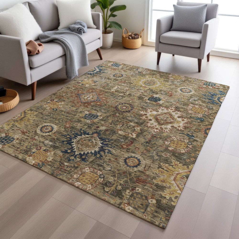 Machine Washable Indoor/Outdoor Chantille Brown 8' x 10' Rug. Picture 5