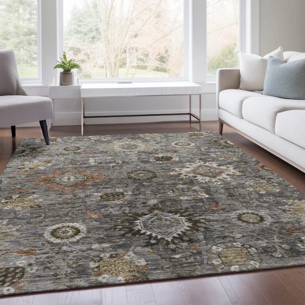 Machine Washable Indoor/Outdoor Chantille Pewter 8' x 10' Rug. Picture 6