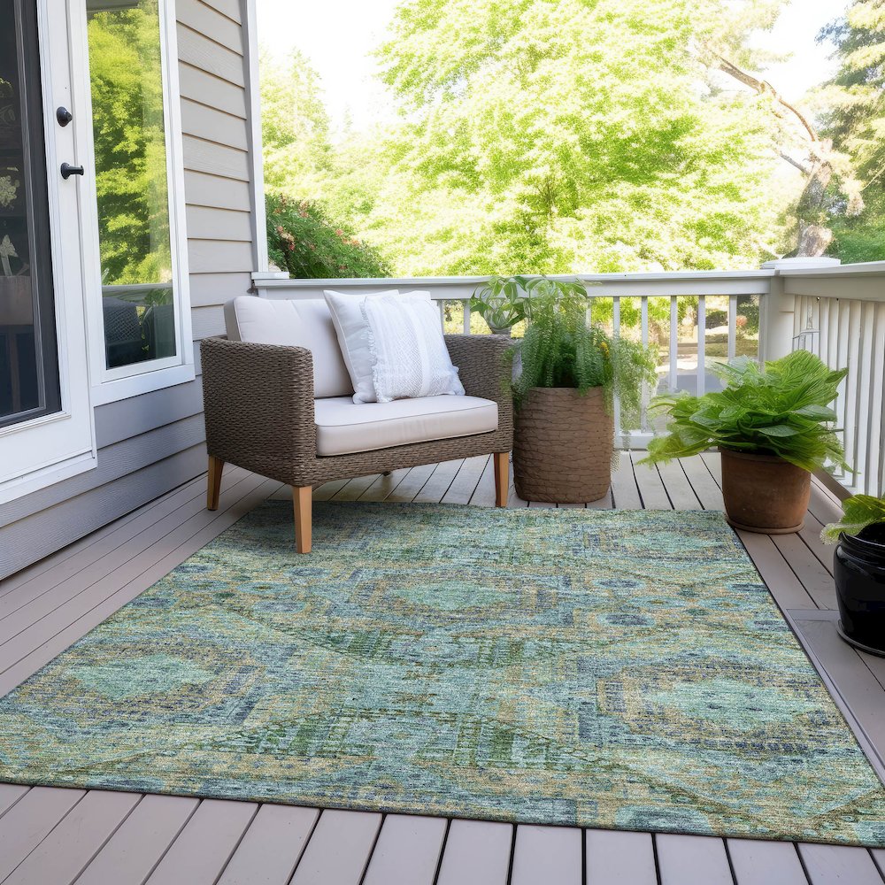 Machine Washable Indoor/Outdoor Chantille Green 8' x 10' Rug. Picture 8