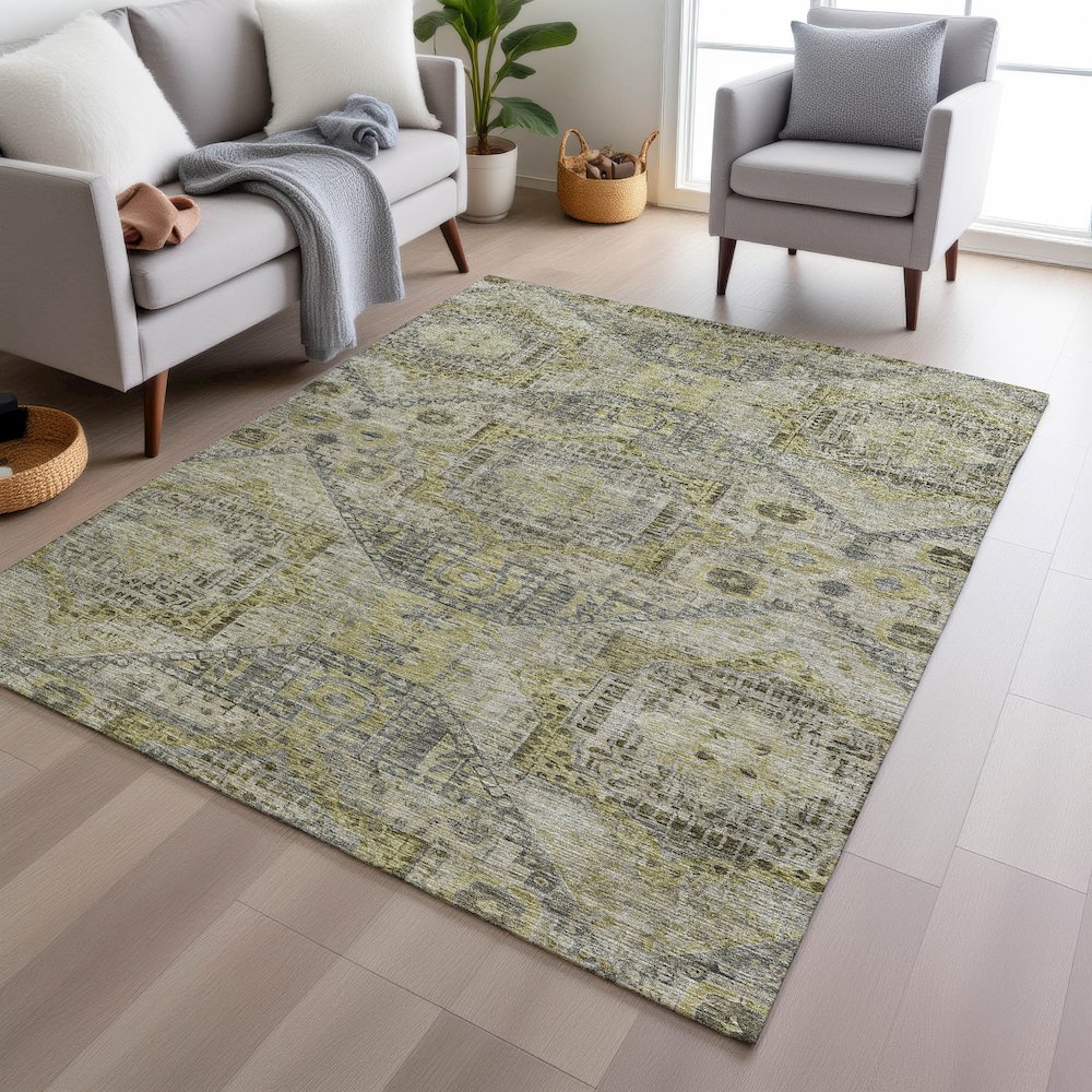 Machine Washable Indoor/Outdoor Chantille Khaki 8' x 10' Rug. Picture 5