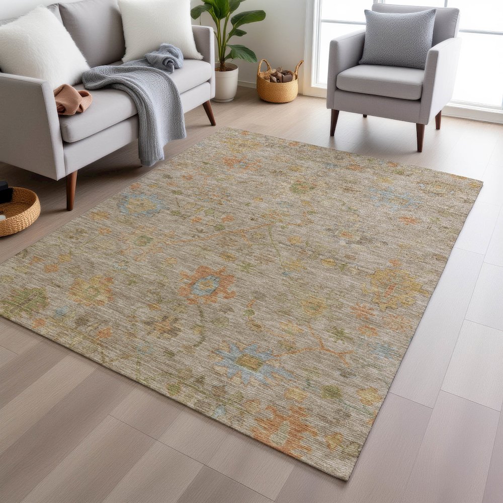 Machine Washable Indoor/Outdoor Chantille Beige 8' x 10' Rug. Picture 5