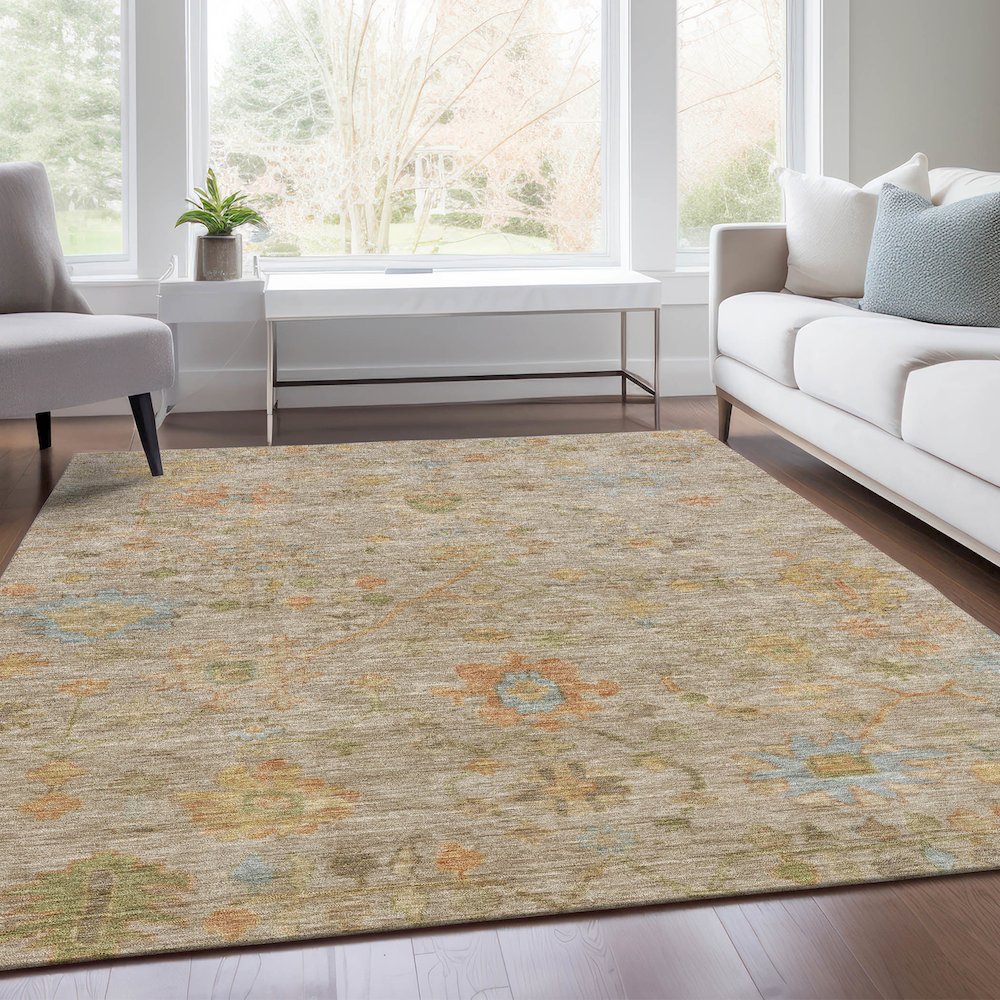 Machine Washable Indoor/Outdoor Chantille Beige 8' x 10' Rug. Picture 6