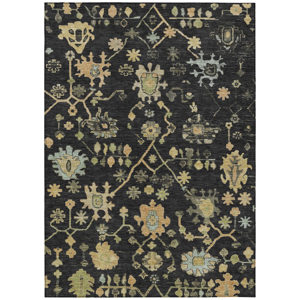 Machine Washable Indoor/Outdoor Chantille Black 8' x 10' Rug. Picture 1