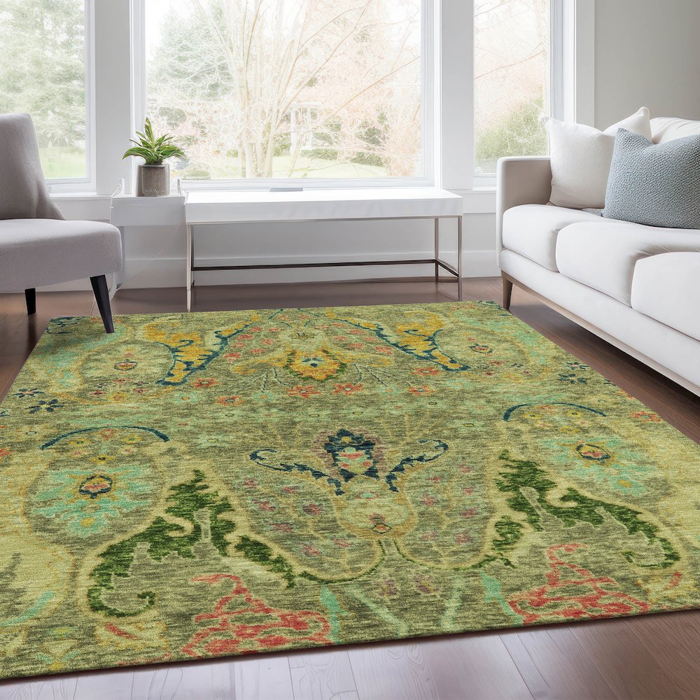 Machine Washable Indoor/Outdoor Chantille Green 8' x 10' Rug. Picture 6