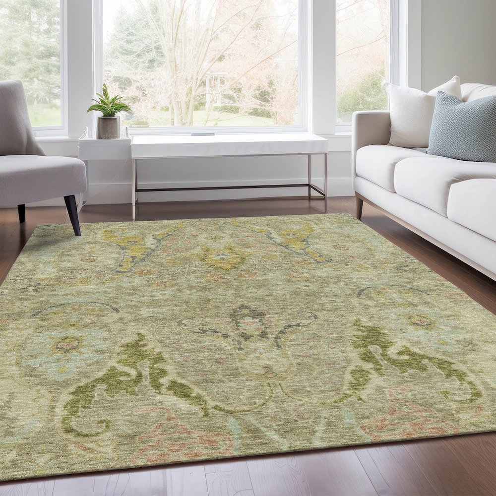 Machine Washable Indoor/Outdoor Chantille Khaki 8' x 10' Rug. Picture 6