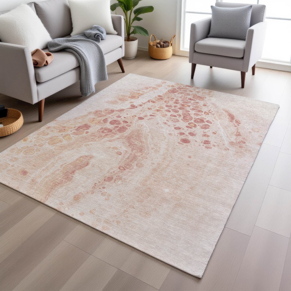 Machine Washable Indoor/Outdoor Chantille Salmon 8' x 10' Rug. Picture 5