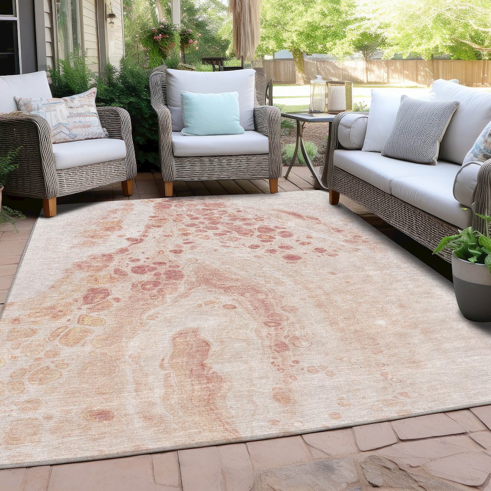 Machine Washable Indoor/Outdoor Chantille Salmon 8' x 10' Rug. Picture 7