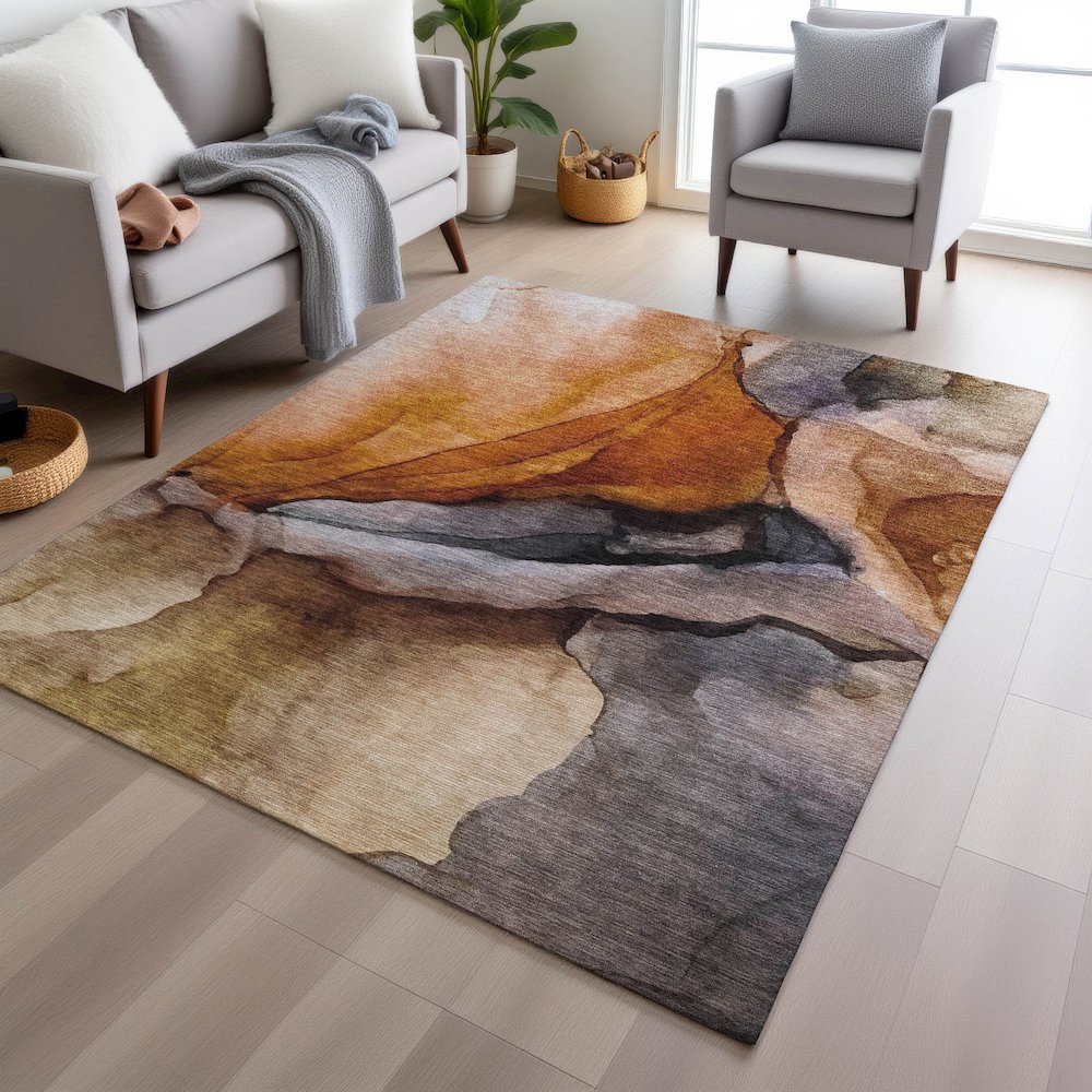 Machine Washable Indoor/Outdoor Chantille Paprika 8' x 10' Rug. Picture 5