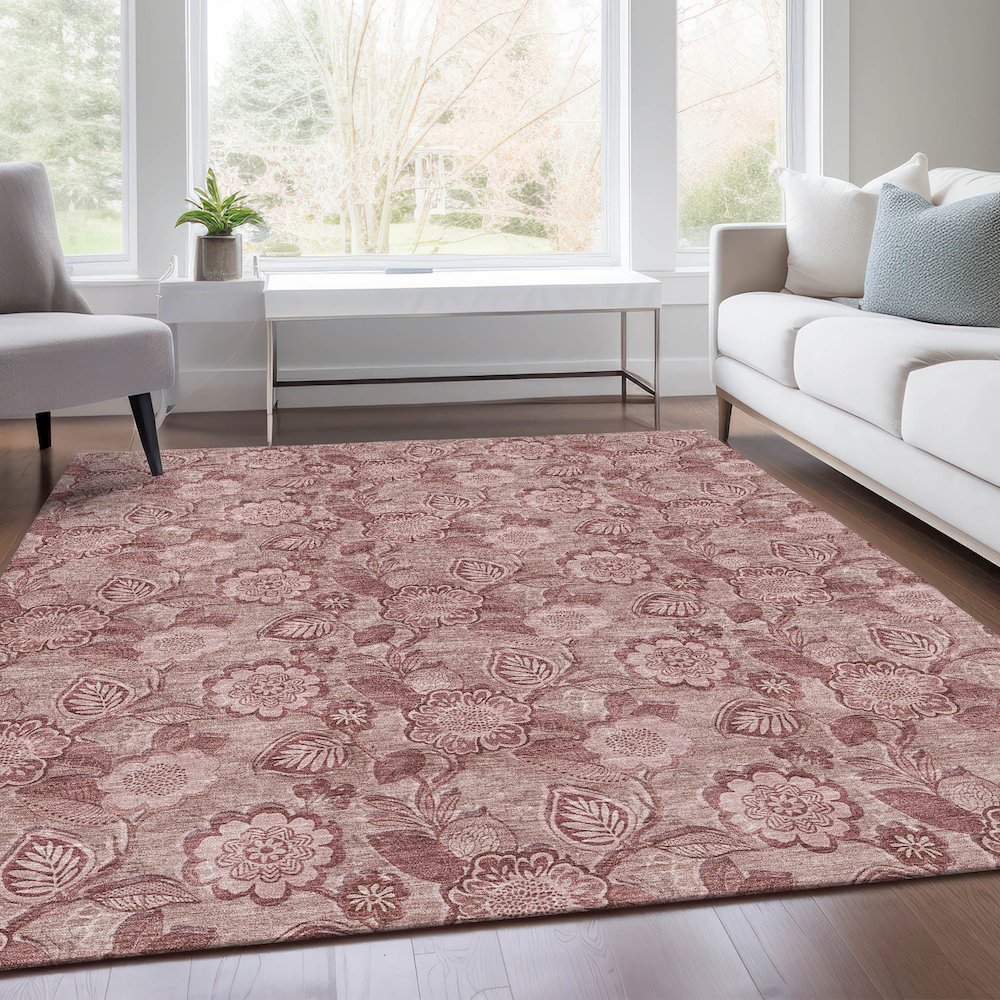 Machine Washable Indoor/Outdoor Chantille Blush 8' x 10' Rug. Picture 6