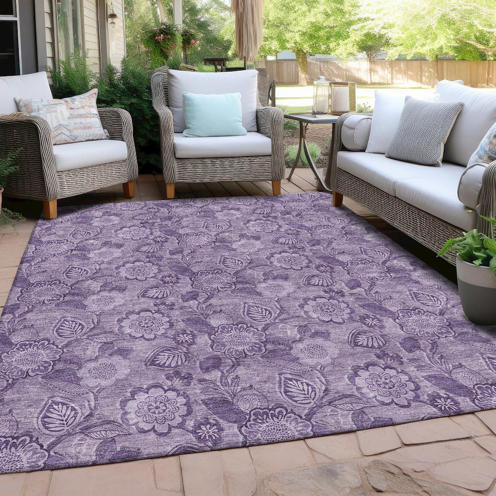 Machine Washable Indoor/Outdoor Chantille Plum 8' x 10' Rug. Picture 7