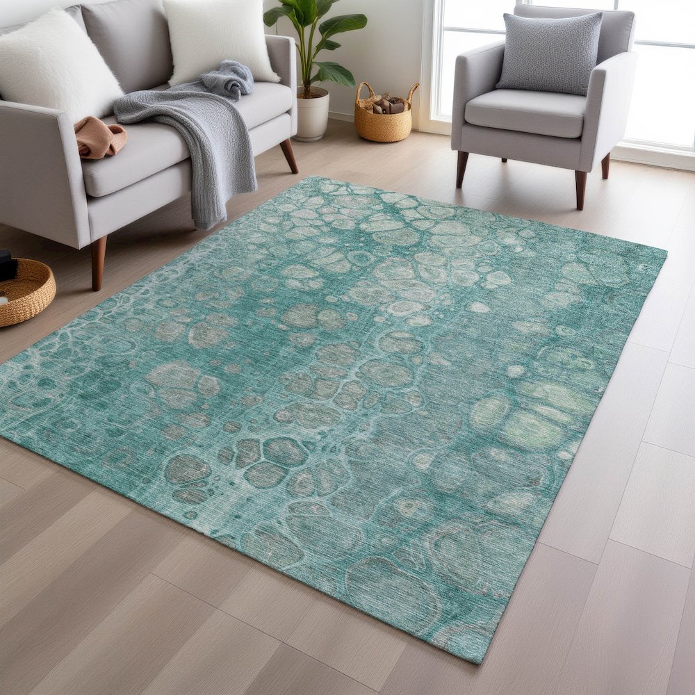 Machine Washable Indoor/Outdoor Chantille Aqua 8' x 10' Rug. Picture 5